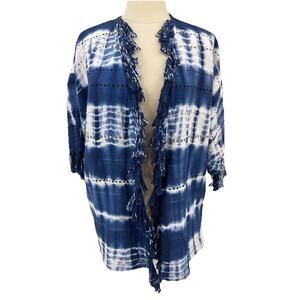 Roberta Roller Rabbit Fringe Kimono Raj Tie Dye Indigo Open Jacket Boho One Size